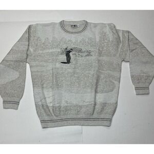 Vintage Winona Sweater Cream Knit Golf Print Preppy USA Grandpa 90s USA Medium